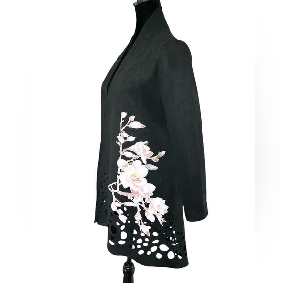 Vintage Aris Floral Long Blazer Overcoat Size Small Pink Applique Cut Out - Picture 1 of 7